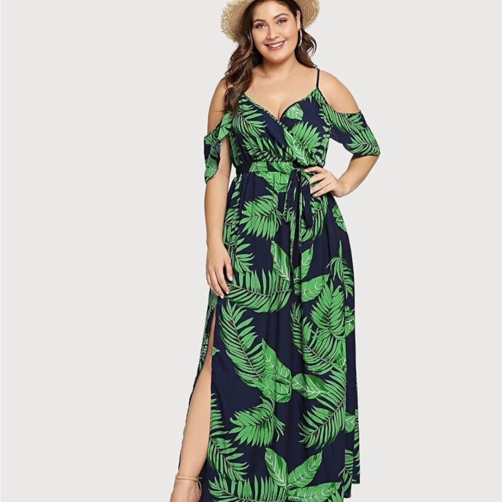Tropical Leaf Print Maxi Dress